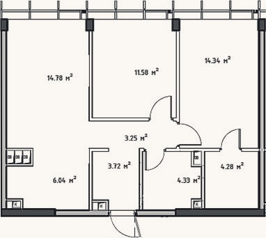 Планировка: 3-к, 62,3 м²
