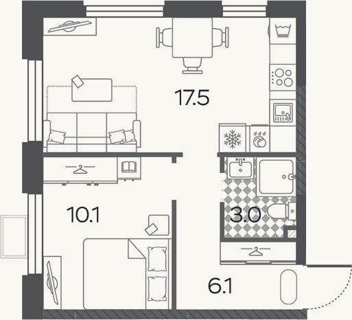 Планировка: 2-к, 36,7 м²
