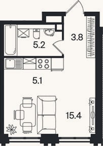 Планировка: Студия, 29,5 м²