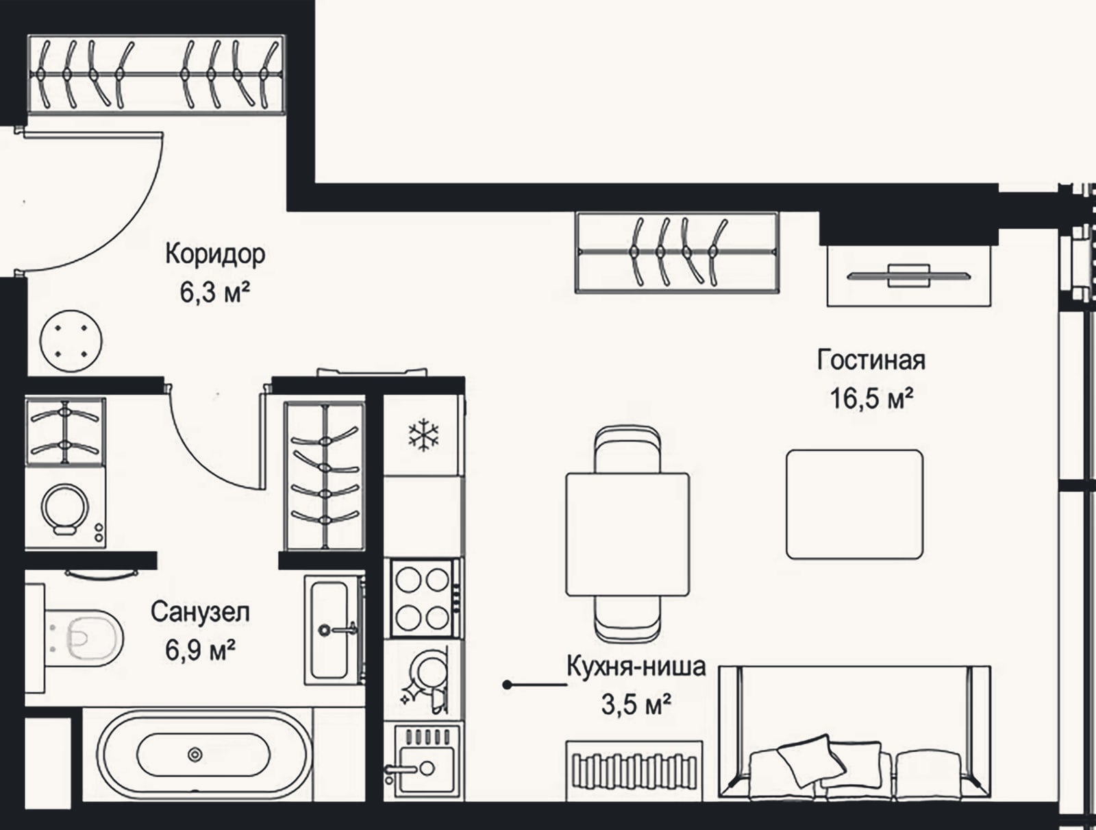 Планировка: Студия, 33,2 м²