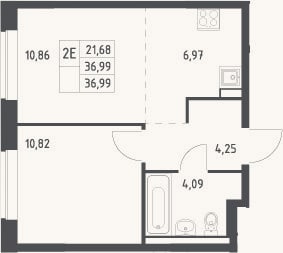 Планировка: 2-к, 37 м²