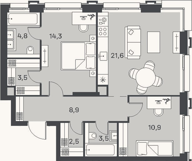 Планировка: 3-к, 70 м²