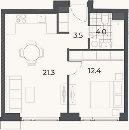Планировка: 2-к, 41,2 м²