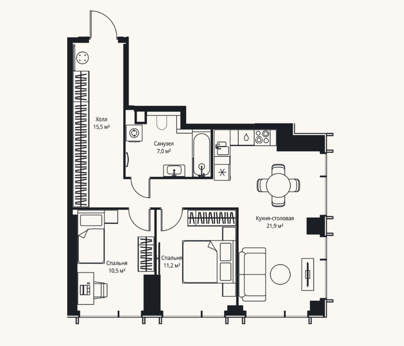 Планировка: 2-к, 66,1 м²