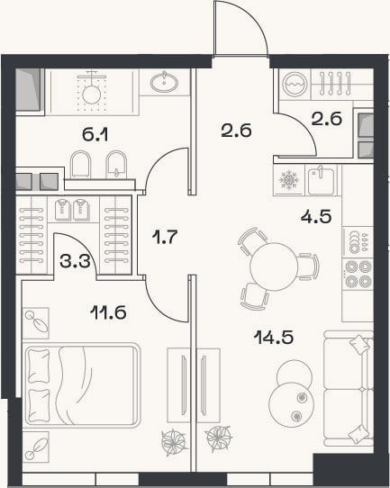 Планировка: 2-к, 46,9 м²
