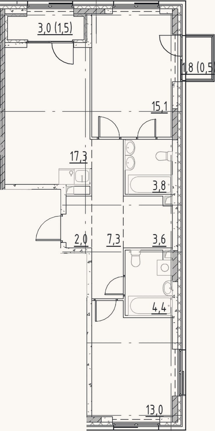 Планировка: 3-к, 66,5 м²