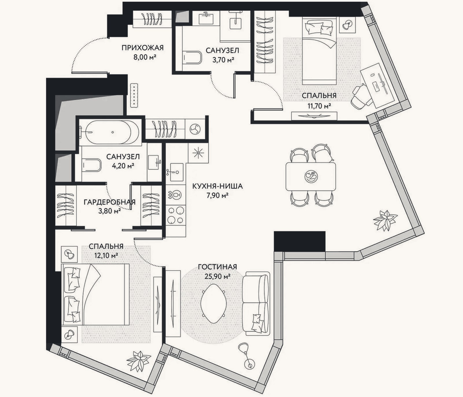 Планировка: 3-к, 78,7 м²