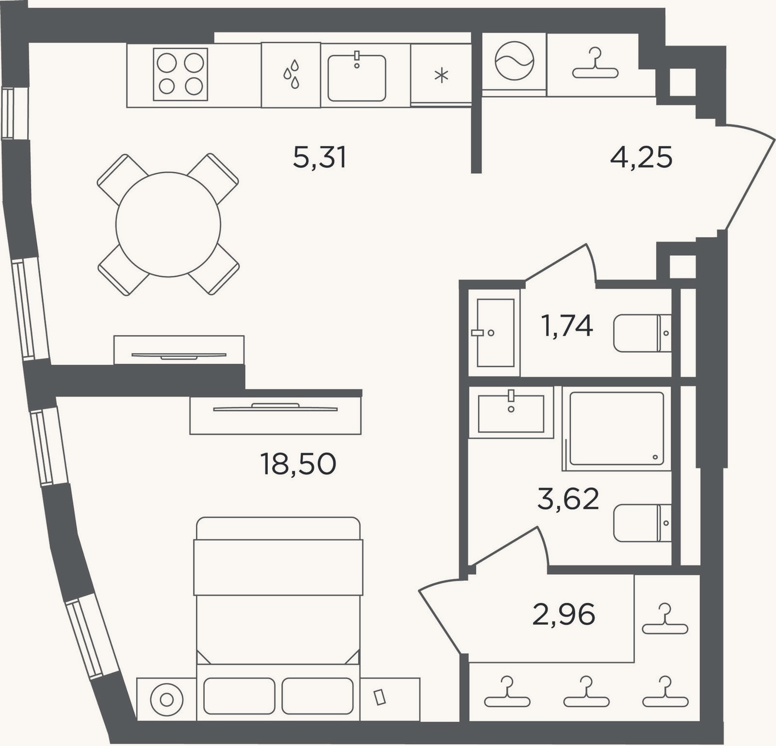 Планировка: Студия, 36,4 м²