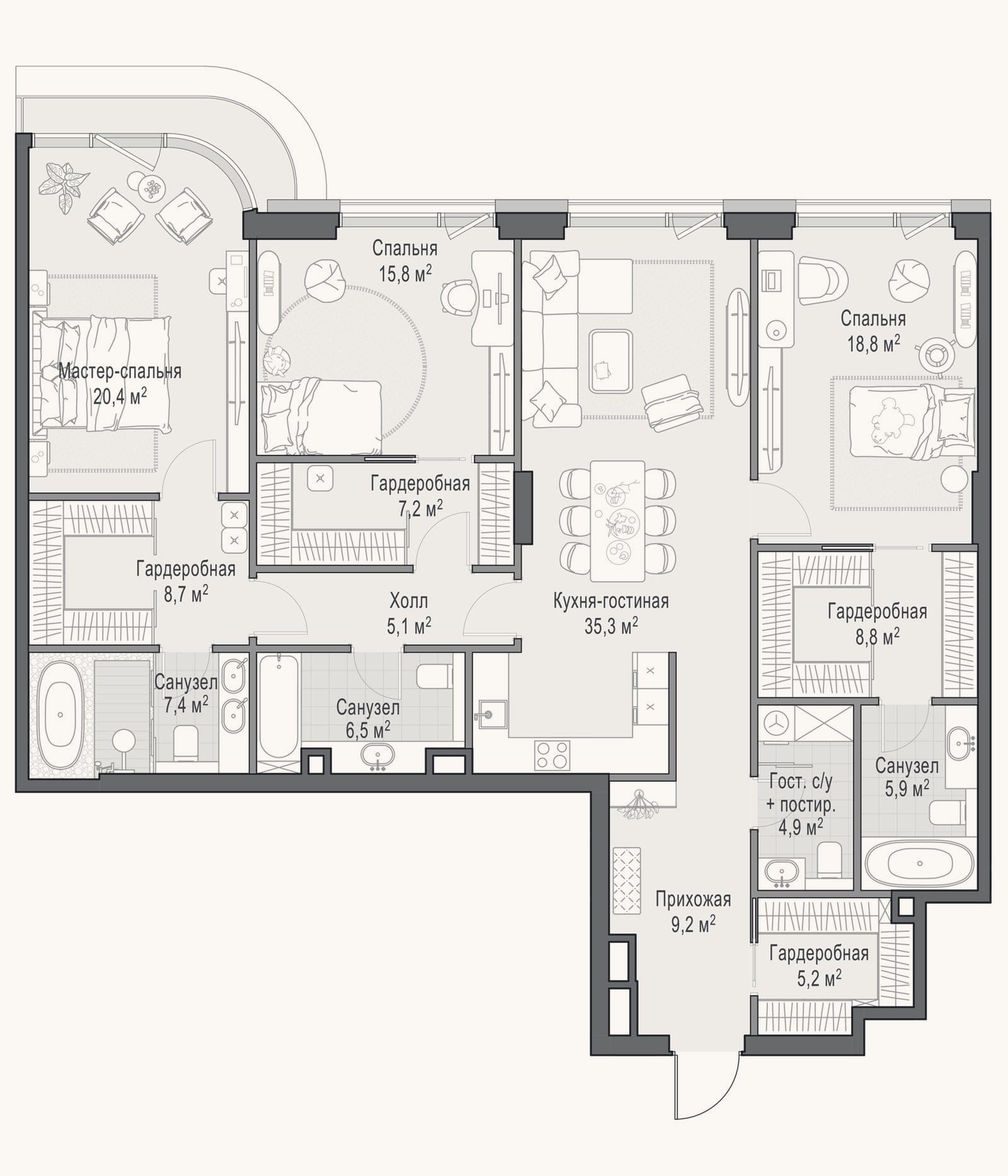 Планировка: 4+ к, 161,2 м²
