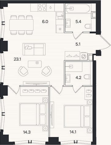 Планировка: 3-к, 72,2 м²
