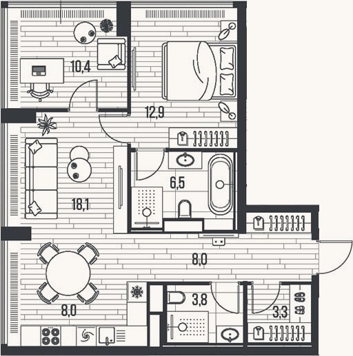Планировка: 3-к, 71,1 м²