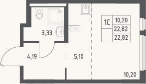Планировка: Студия, 22,8 м²
