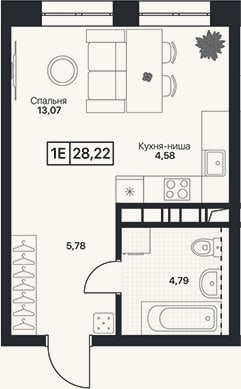 Планировка: Студия, 28,2 м²