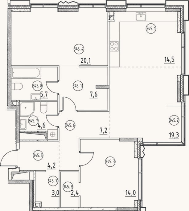 Планировка: 3-к, 102,6 м²