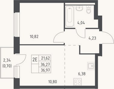 Планировка: 2-к, 36,3 м²