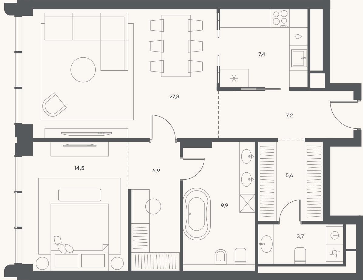 Планировка: 2-к, 81,5 м²