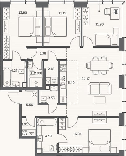 Планировка: 4+ к, 109,8 м²