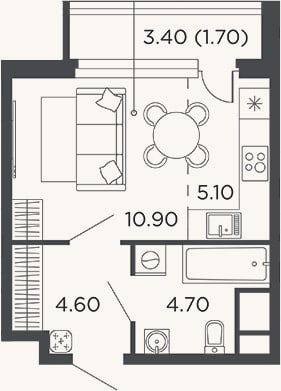 Планировка: Студия, 25,3 м²