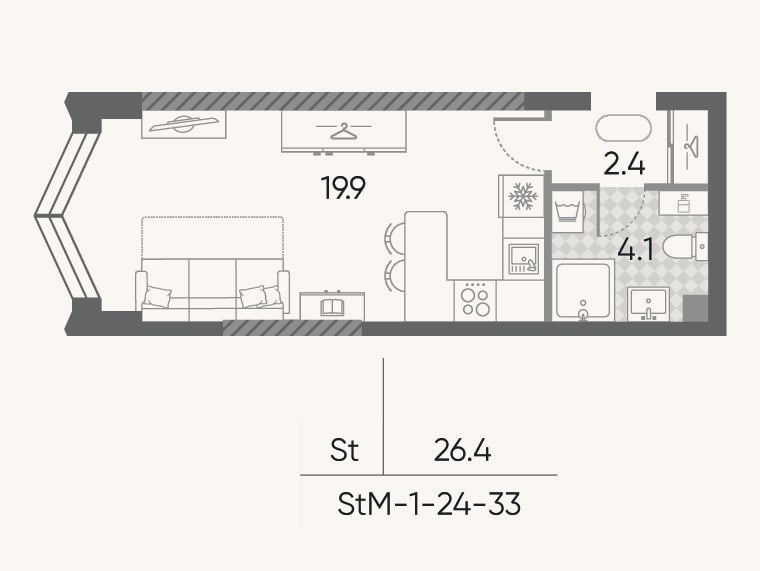 Планировка: Студия, 26,4 м²