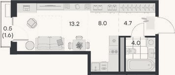 Планировка: Студия, 29,9 м²