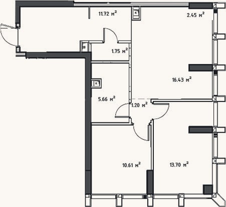 Планировка: 3-к, 63,5 м²
