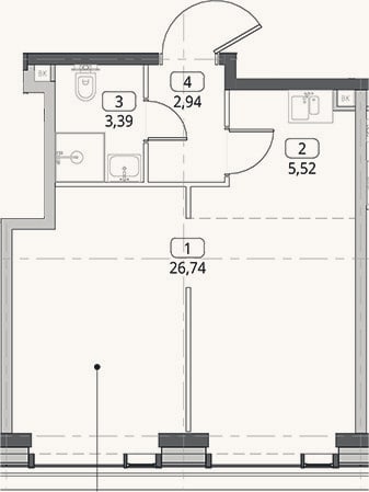 Планировка: Студия, 38,6 м²