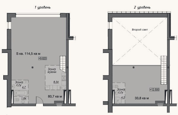 Планировка: Своб. план., 114,5 м²