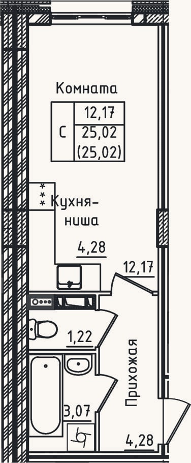 Планировка: Студия, 25 м²