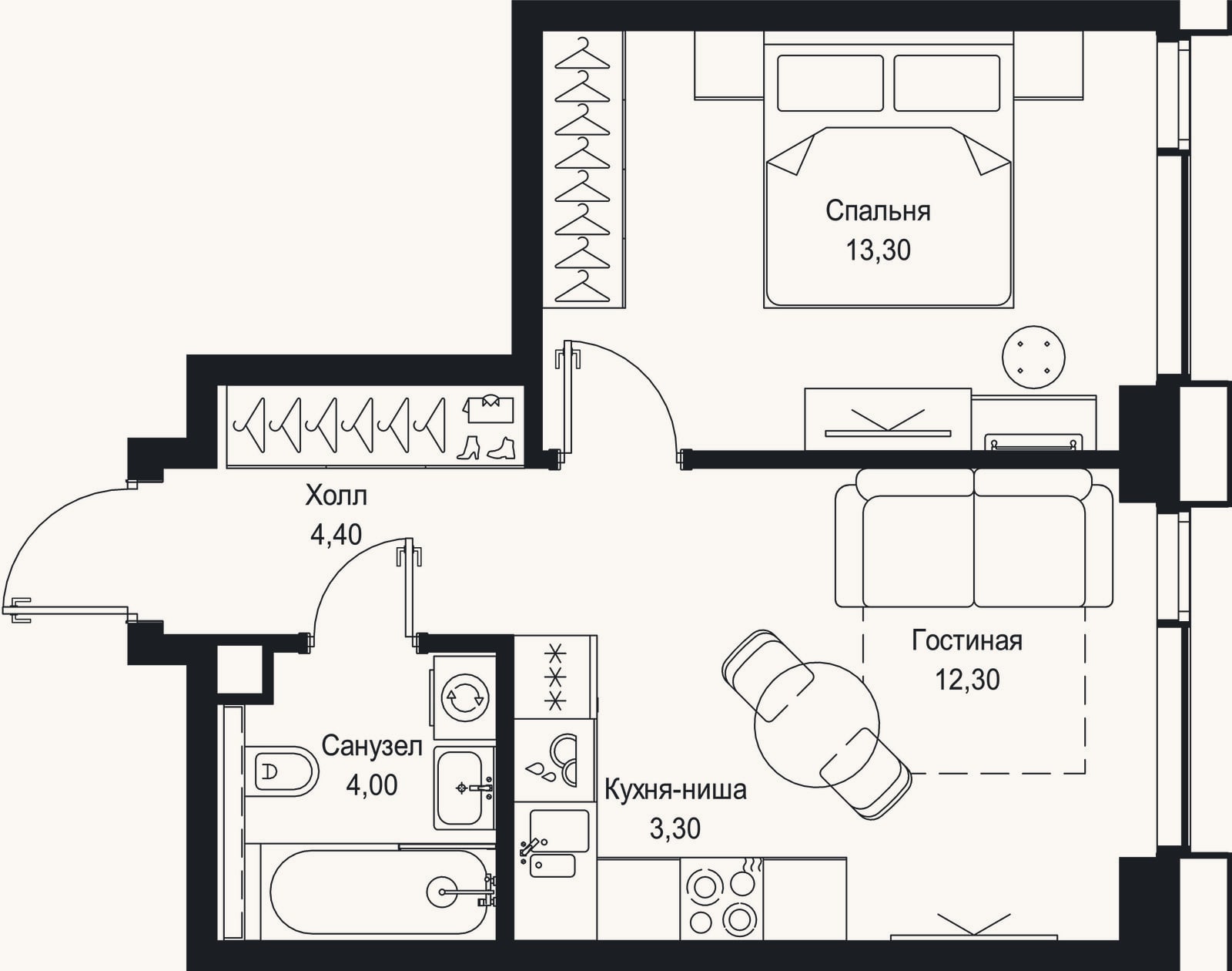 Планировка: 2-к, 37,3 м²