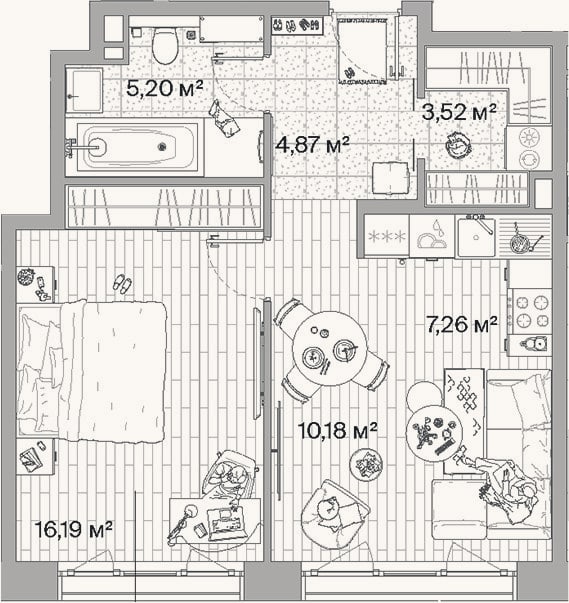 Планировка: 2-к, 47,2 м²