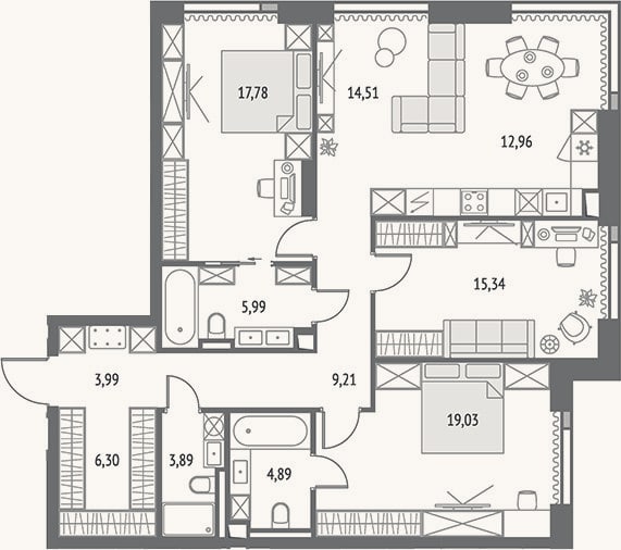 Планировка: 4+ к, 113,9 м²