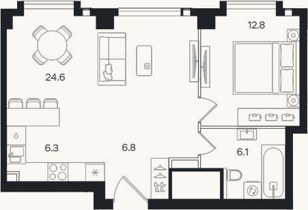 Планировка: 2-к, 56,6 м²