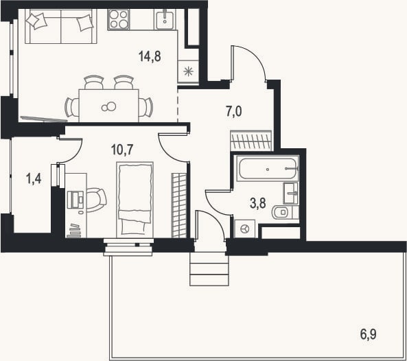 Планировка: 1-к, 36,3 м²
