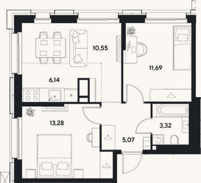 Планировка: 3-к, 50,1 м²