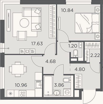 Планировка: 2-к, 56,2 м²