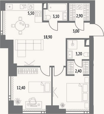 Планировка: 3-к, 64,3 м²