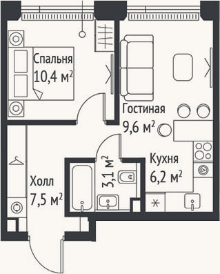 Планировка: 2-к, 36,7 м²