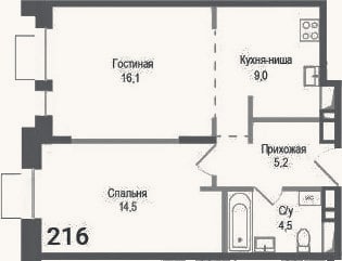 Планировка: 2-к, 49,3 м²