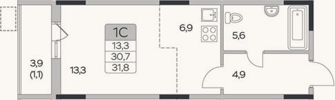 Планировка: Студия, 30,7 м²