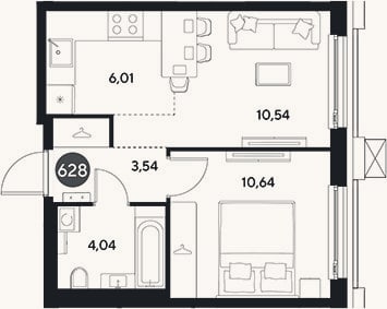 Планировка: 2-к, 34,8 м²