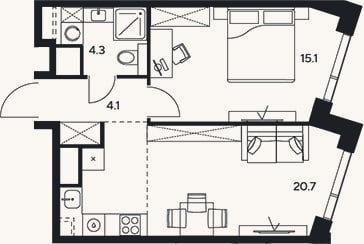 Планировка: 2-к, 44,2 м²