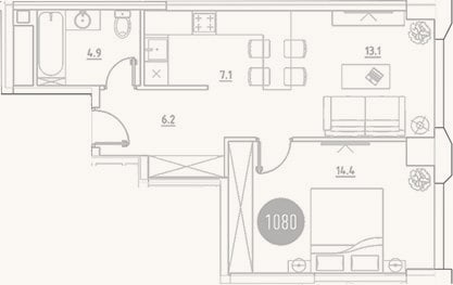 Планировка: 2-к, 47,7 м²