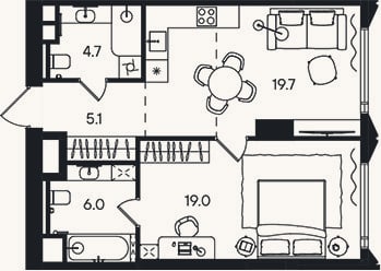 Планировка: 2-к, 54,5 м²