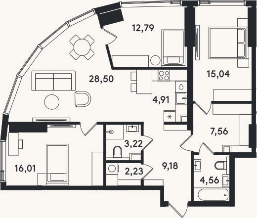 Планировка: 4+ к, 104 м²