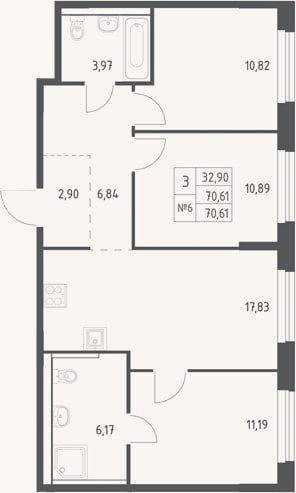 Планировка: 4+ к, 70,6 м²