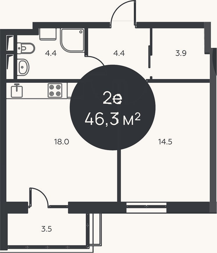 Планировка: 2-к, 45,2 м²