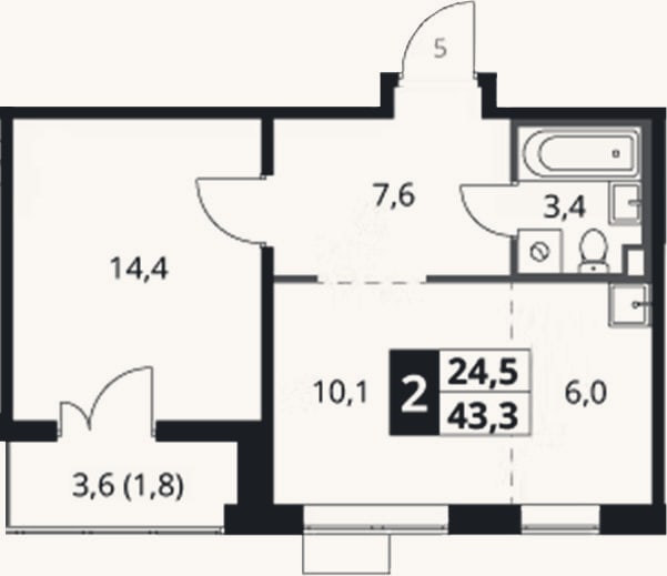 Планировка: 2-к, 41,5 м²
