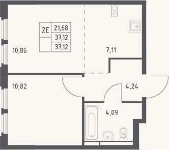 Планировка: 2-к, 37,1 м²