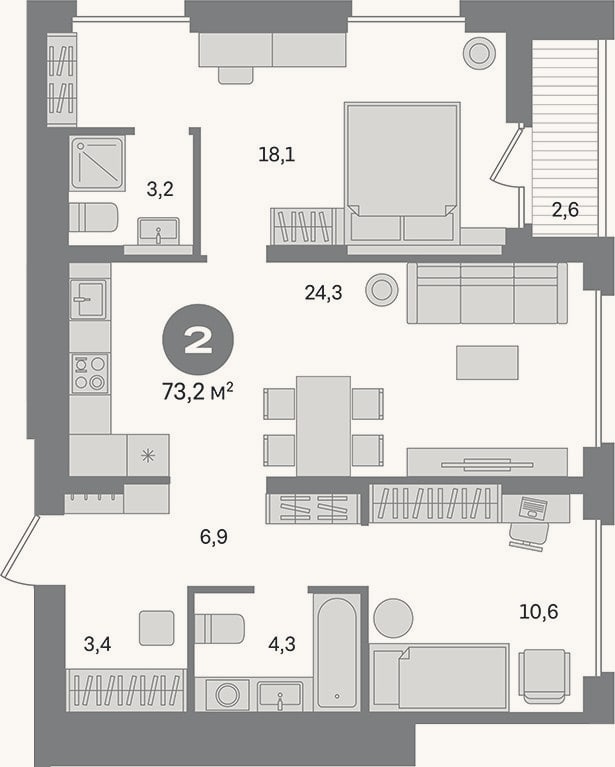 Планировка: 2-к, 70,6 м²