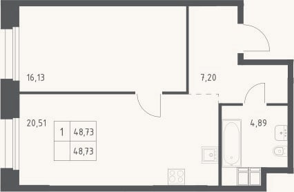Планировка: 2-к, 48,7 м²